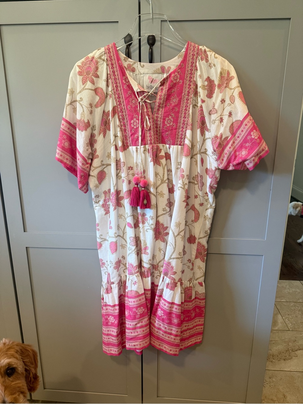 Pink Floral Boho Tassel Tie Women’s Dress